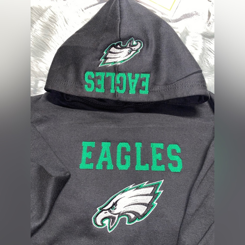 Kids Unisex Eagles Embroidered Hood and Chest Pullover Sweatshirt Hoodie